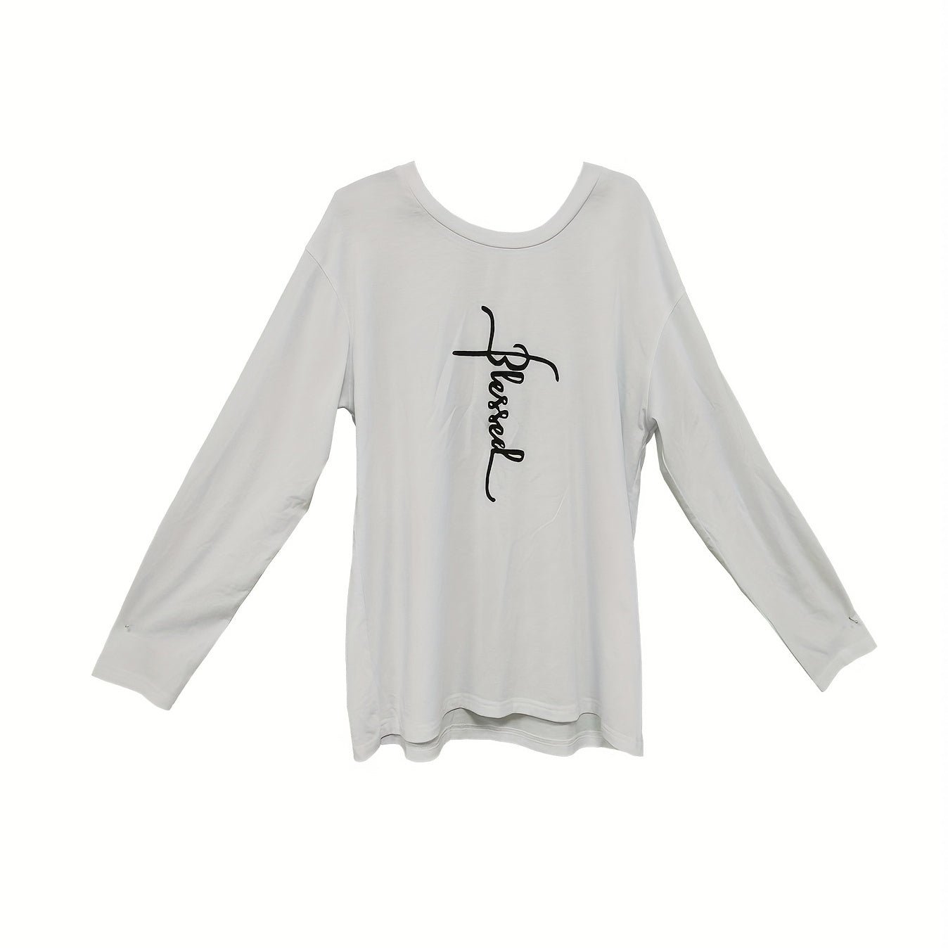 Ladies Off Shoulder Autumn Winter Letter Printed Casual White Long Sleeved T-shirt Top