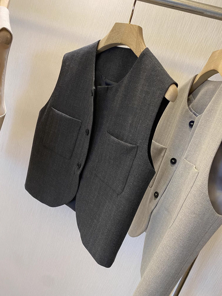 Loose Round Neck Sleeveless Suit Vest For Women