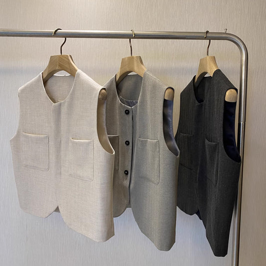 Loose Round Neck Sleeveless Suit Vest For Women