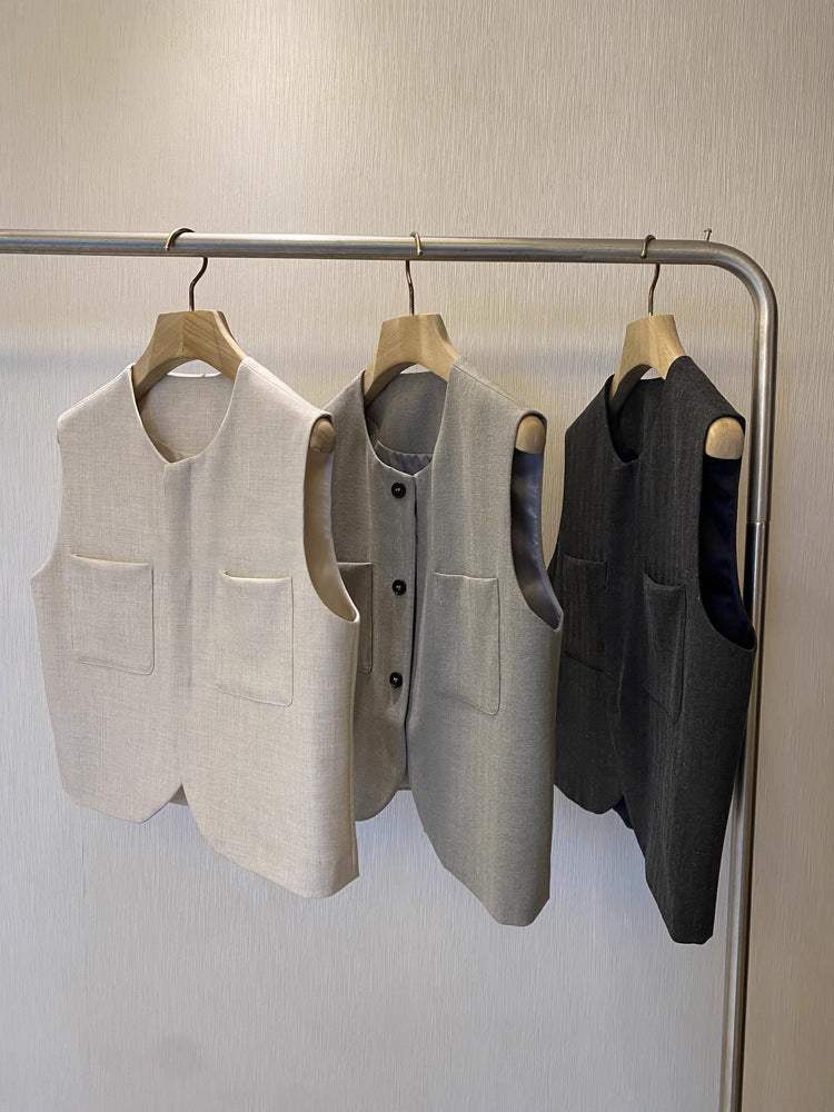 Loose Round Neck Sleeveless Suit Vest For Women