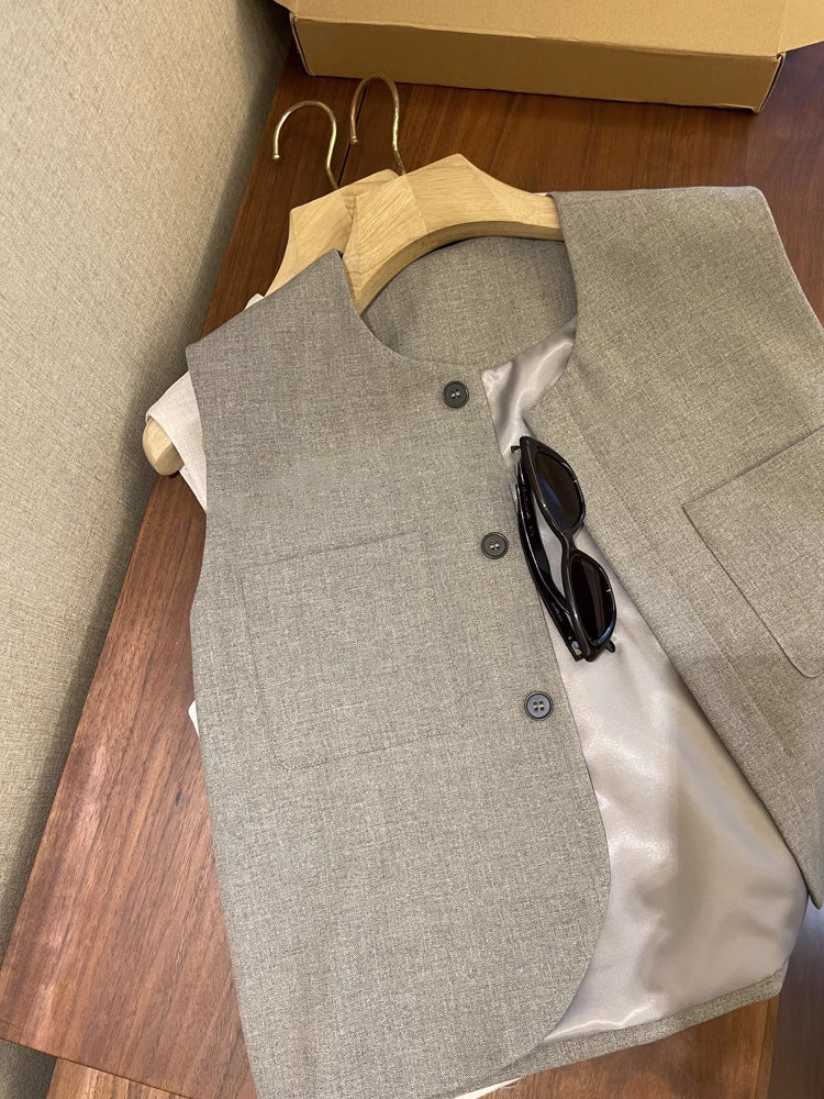 Loose Round Neck Sleeveless Suit Vest For Women