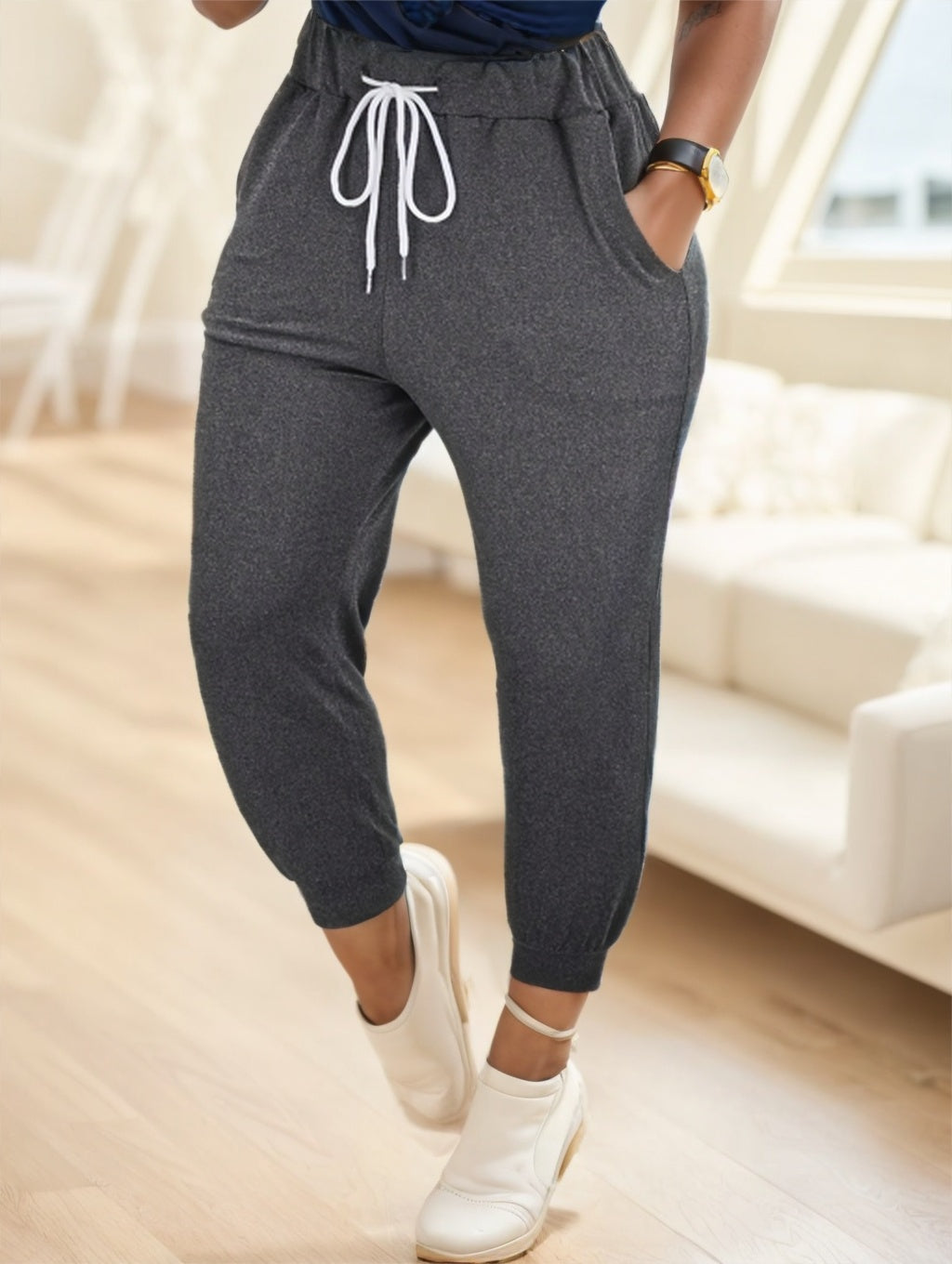 Solid Drawstring Waist Jogger Pants