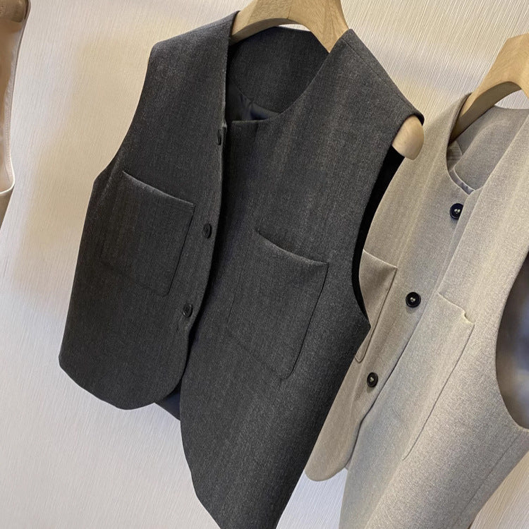 Loose Round Neck Sleeveless Suit Vest For Women