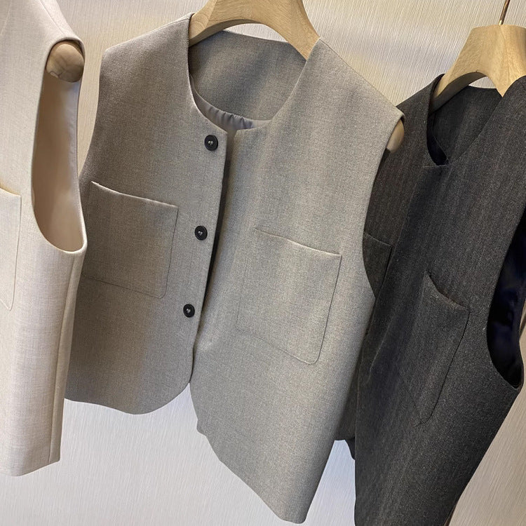 Loose Round Neck Sleeveless Suit Vest For Women